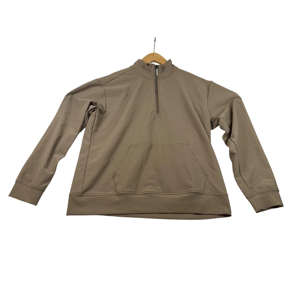Skechers GO WALK Mens Large Tan Quarter Zip Pullover Kangaroo Pocket Stretch
